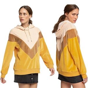 ROXY Chasing Waves Colorblock Velour Hoodie - Yellow and Brown